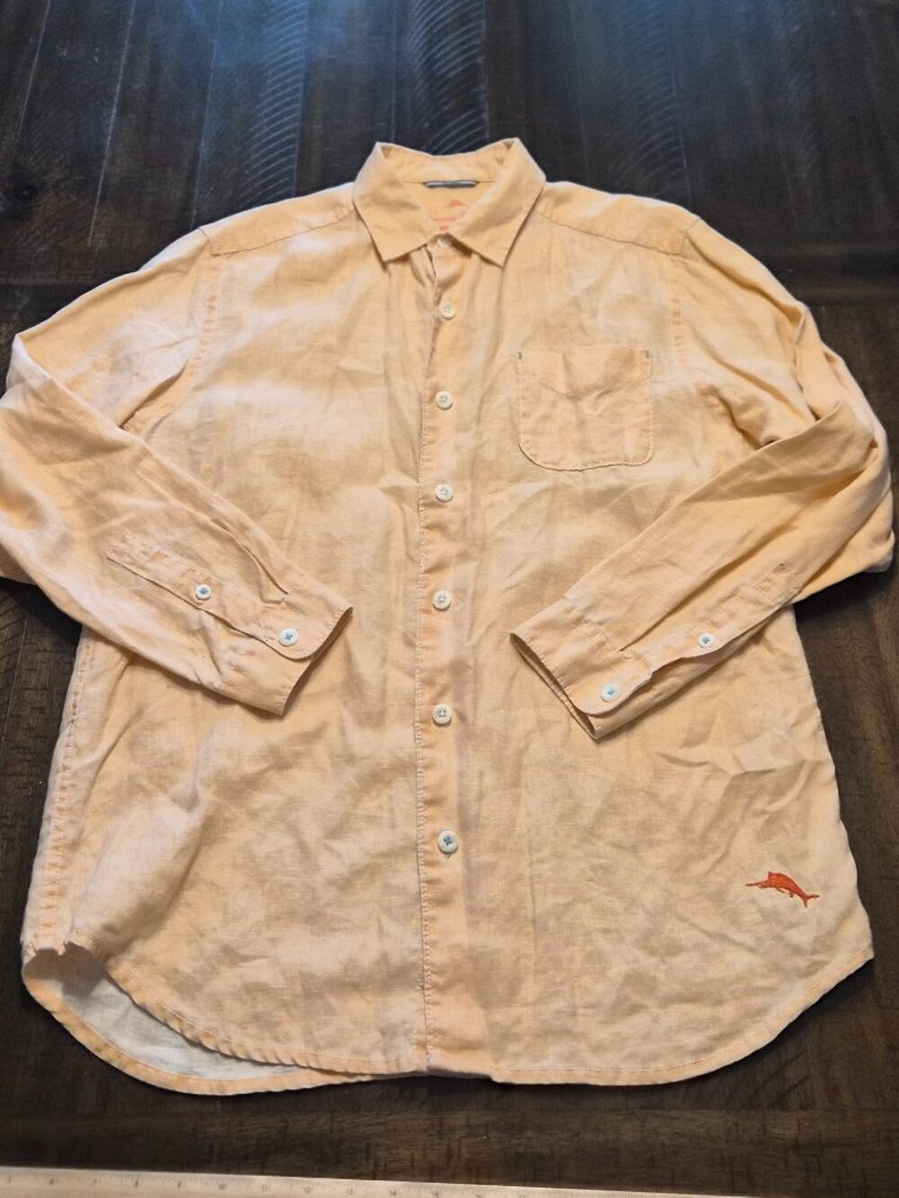 Tommy Bahama Relax Orange Linen Button Up Shirt Mens Size Small Long Sleeve G853